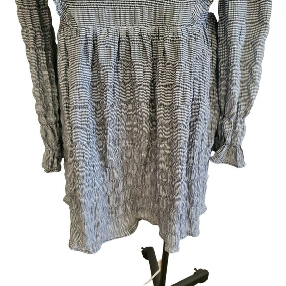 NWT Anthropology Moon River Black White Gingham Ruffled Long Sleeve Mini Dress S - Picture 10 of 13